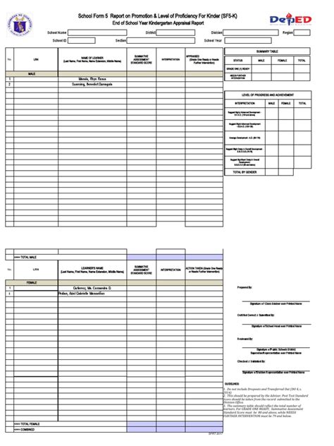School Form 5 SF5K Report On Promotion and Level .